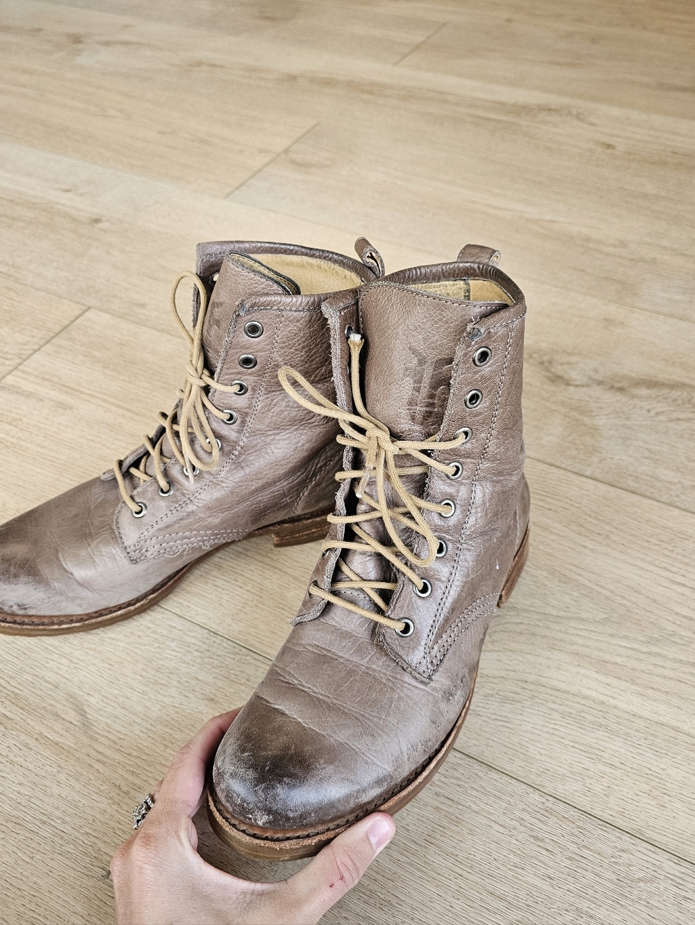 $248 Frye Veronica Flex Lace Up Combat Boots Ash Grey